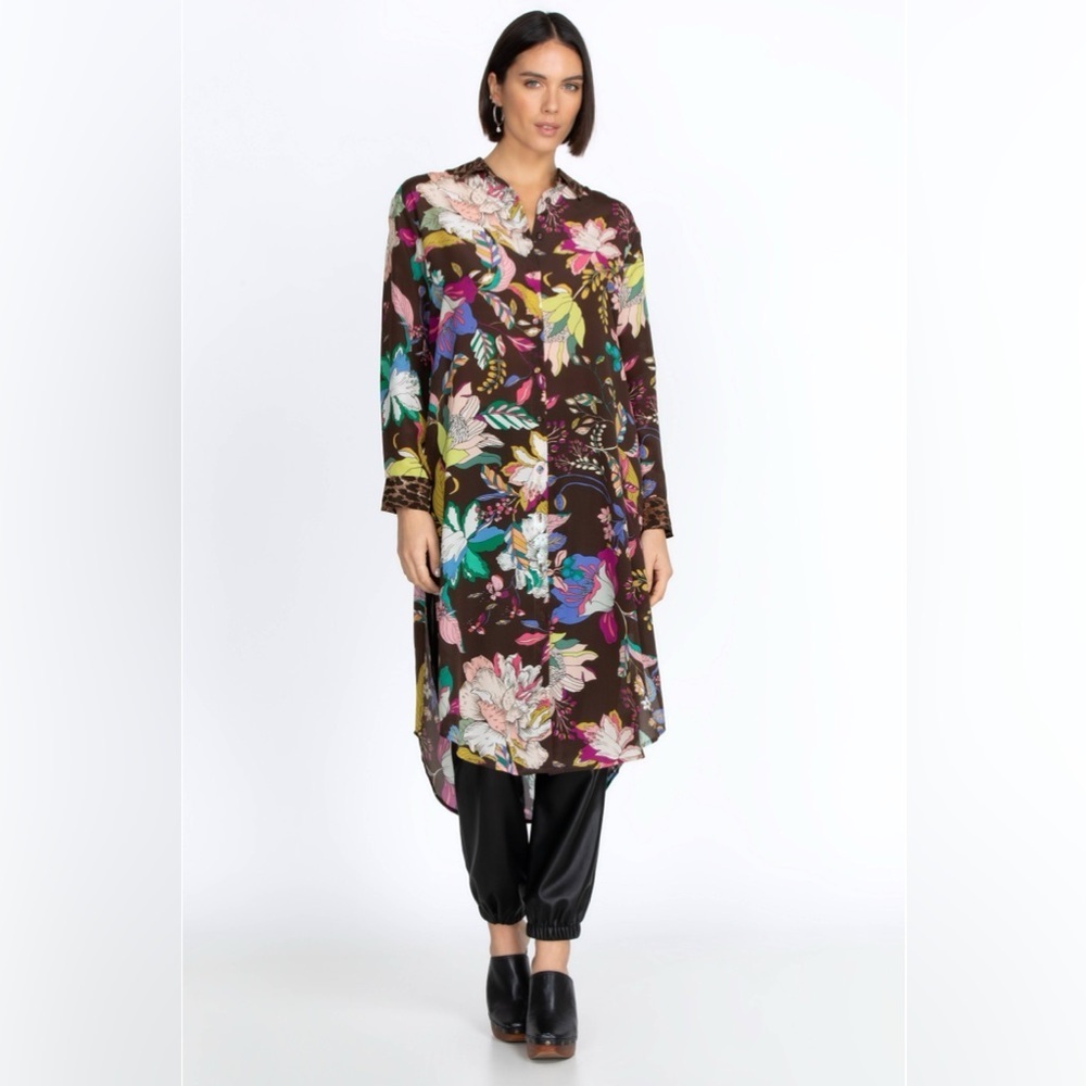 New! Johnny Was Arabella Relaxed Overshirt Tunic Leopard Floral Silk Dress ๐ค S - Picture 7 of 16